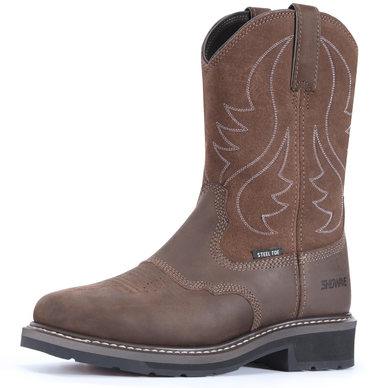 Steel Toe Cowboy Boots for Men Western Square Toe Work Boot Full-grain Leather Safety Boots with Hazard Protection for Construction Manufacture Farming