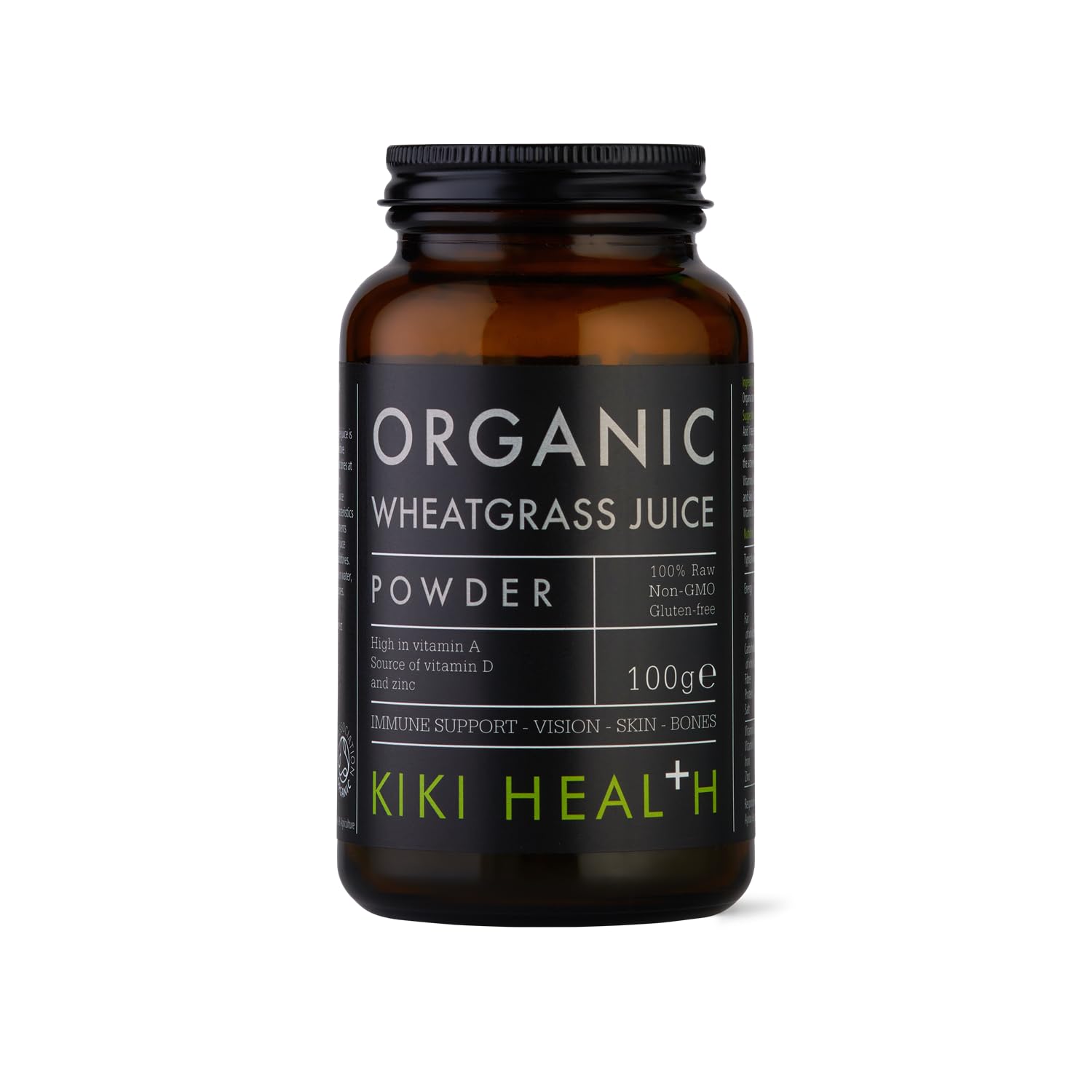 KIKI Health Organic Wheatgrass Juice Powder 100g, High Chlorophyll Content | Naturally Rich in Vitamin A, D & Zinc, Support Immune System, Vision, Skin, & Bones | Non-GMO & Gluten Free