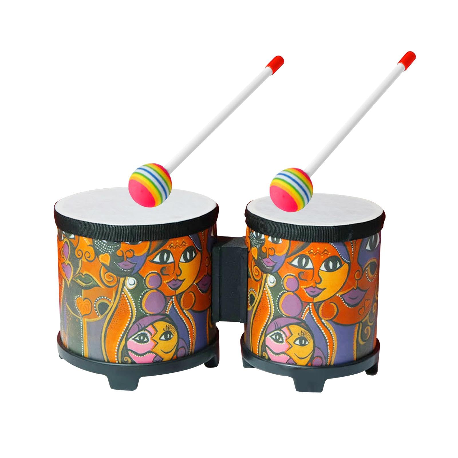 Colcolo Musik-Erleuchtungstrommel, afrikanische Handtrommel mit Holztrommelstöcken, zum Üben von Bongos, Bongo-Trommel-Set für Kinder, Kinder und Erwachsene, Gesicht