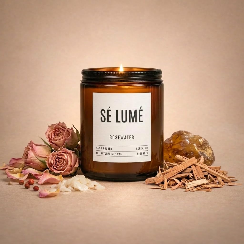 Rosewater, candela profumata in cera di soia, candela per aromaterapia, petali di rosa, agrumi e fiori, bruciatura pulita, 40-50 ore, realizzata a mano, piccola candela, decorazione per la