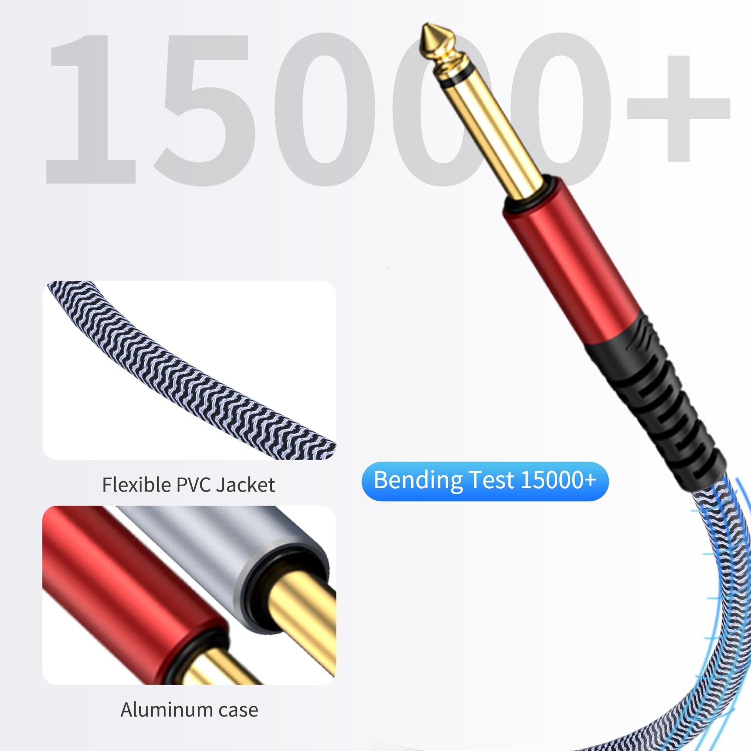 Cable de instrumento de guitarra de 1/4 de 30 pies, 2 unidades, recto a recto, cable de instrumento de 1/4 compatible con guitarra eléctrica, bajo, batería, pedal, amplificador