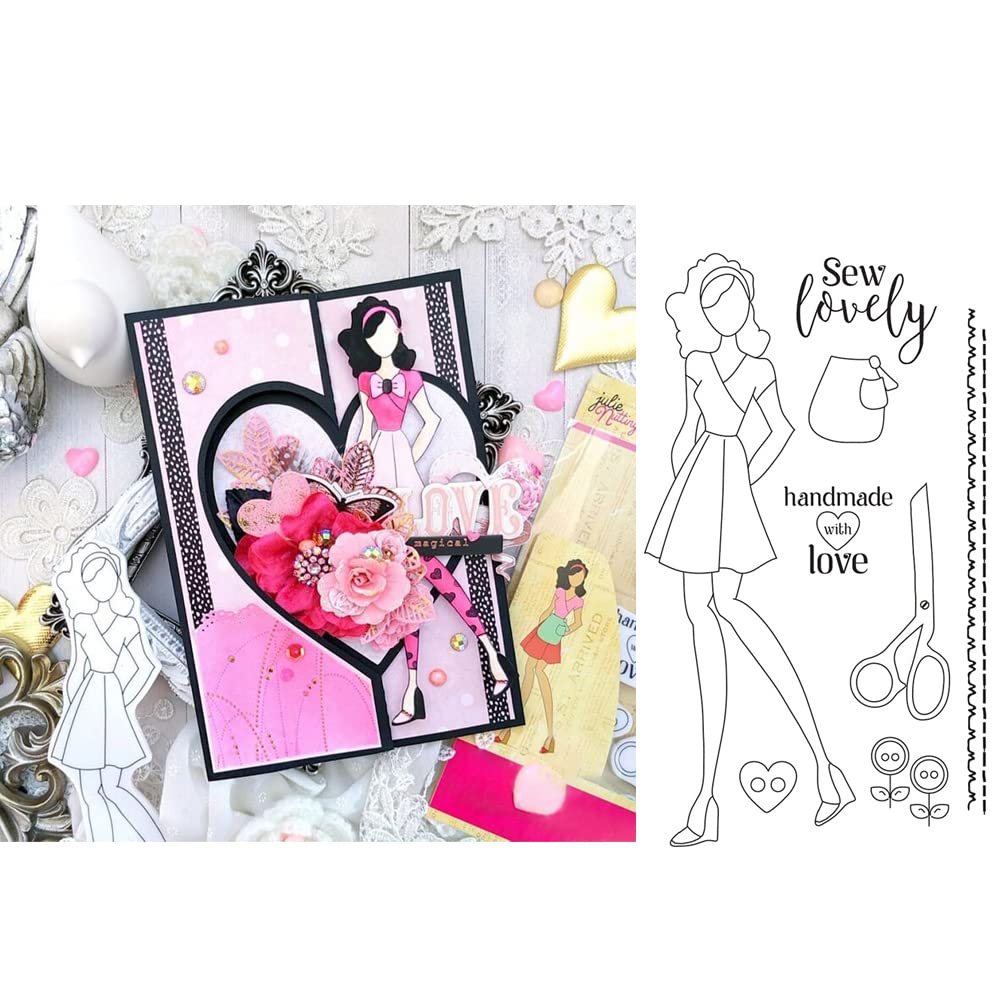Girls Stamps for Card Making DIY Scrapbooking Scissors Flowers Clear Rubber Stamps for Paper Crafting Seew Lovely,Handmade with Love Words Transparent Silicone Seal Stamps for Paper Crafting Arts Craf
