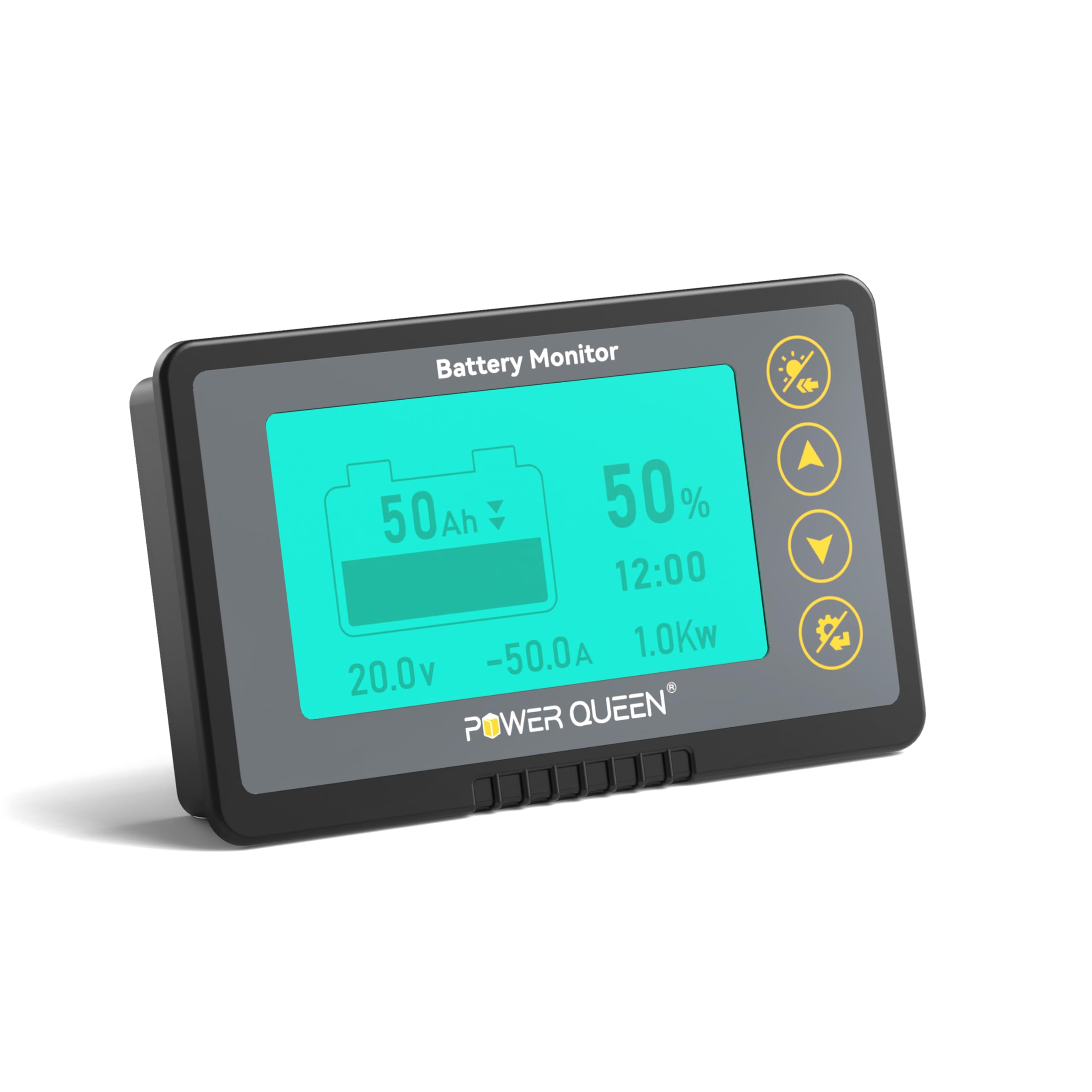 Power Queen Monitor della batteria da 500 A con Shunt, allarme programmabile, 8 V-120 V, indicatore LCD, cavo schermato, compatibile con litio da 12 V, LiFePO4, gel, batterie allagate