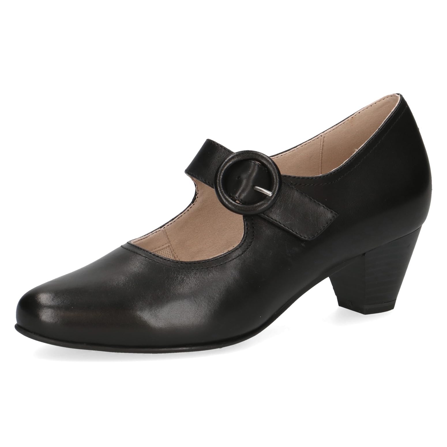 CAPRICE Women's Pumps with Strap Made of Leather with Block Heel, Black (Black Nappa), 6.5 UK