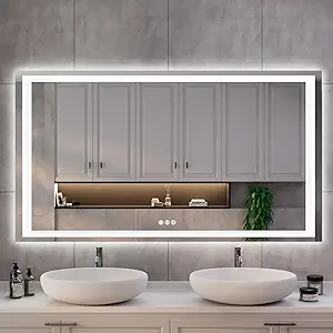 ISKM LED Mirror for Bathroom Lighted Vanity Mirror for Wall Front Lights + Backlit LED Bathroom Mirror Anti-Fog Tempered Glass ETL Listed (Front and Backlit, 50''L x 32''W)