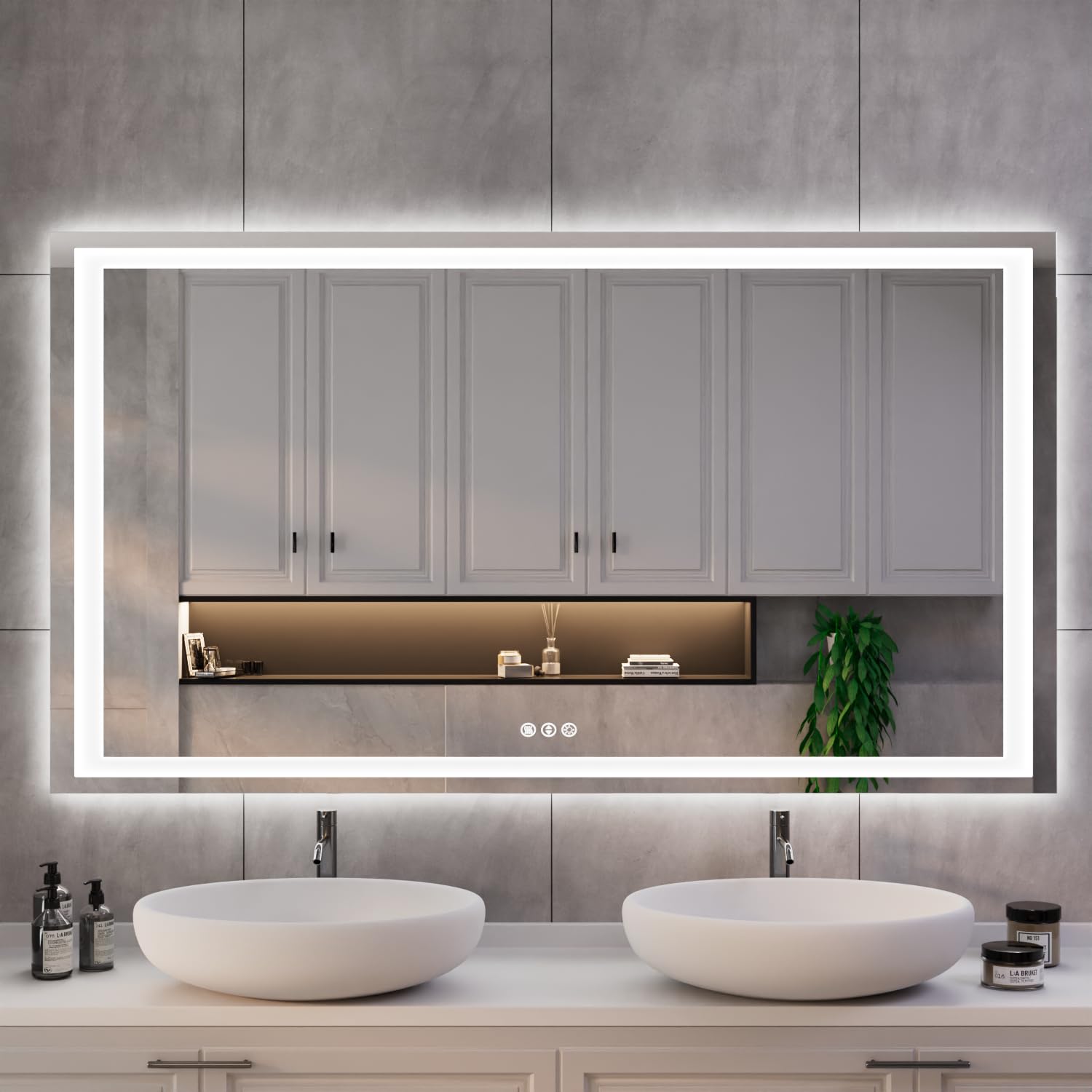 ISKM 50x32 LED Mirror for Bathroom, Front and Back Lit, Anti-Fog, Dimmable