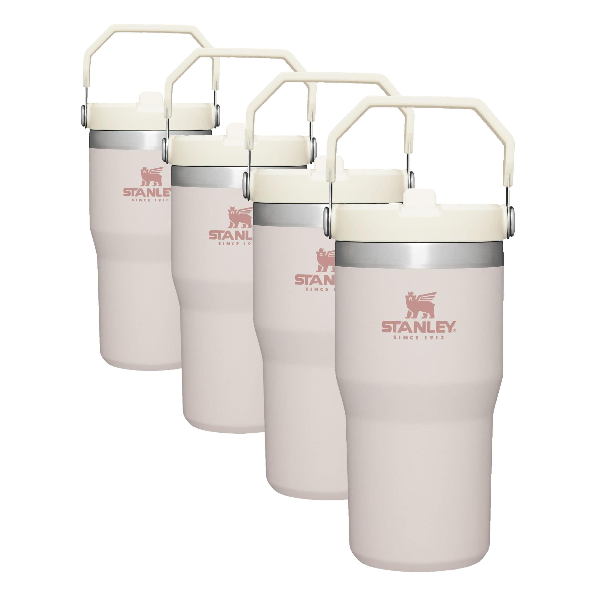 Stanley IceFlow Flip Straw Tumbler with Handle 20 oz | Twist On Lid and Flip Up Straw | Leak Resistant Water Bottle | Insulated Stainless Steel |BPA-Free | Rose Quartz (Pack of 4)
