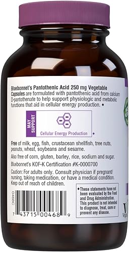 Miniatura 3 de Bluebonnet Ácido pantoténico 250 mg cápsulas vegetales, 60 unidades