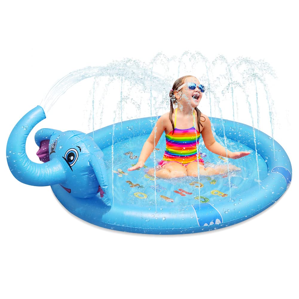 Inflatable Kiddie Pool Sprinkler | Splash Pad for Kids Toddler | 3 in 1 Outdoor Backyard Cute Elephant Swimming Pool | Summer Water Toys Gifts for 1-12 Years Old Girls Boys,49"X63"