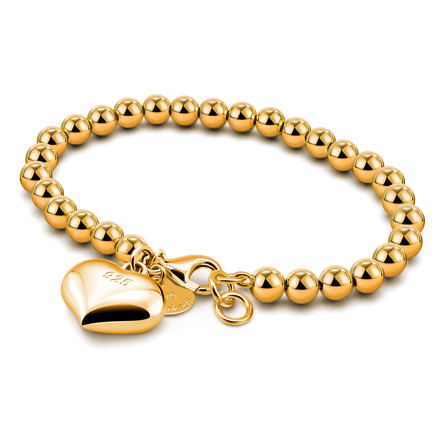 H&amp;Beautimer 925 Sterling Silver 4-10MM Ball Chain Bracelet For Women's - Italian Handmade Bead Chain Bracelet 5''5.7''6.3''6.7''7.5''8''8.3''8.5''9 Inch Rose Gold Party Jewelry