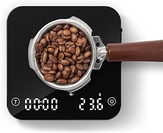 Mini-Kaffeewaage mit Timer,barista waage,Wiederaufladbare Waage für Filterkaffee,barista waage für Espresso und Pour-Over Kaffee,2kg/0.1g Genaue wiederaufladbare Waage,LED Anzeige (Schwarz und Silber)