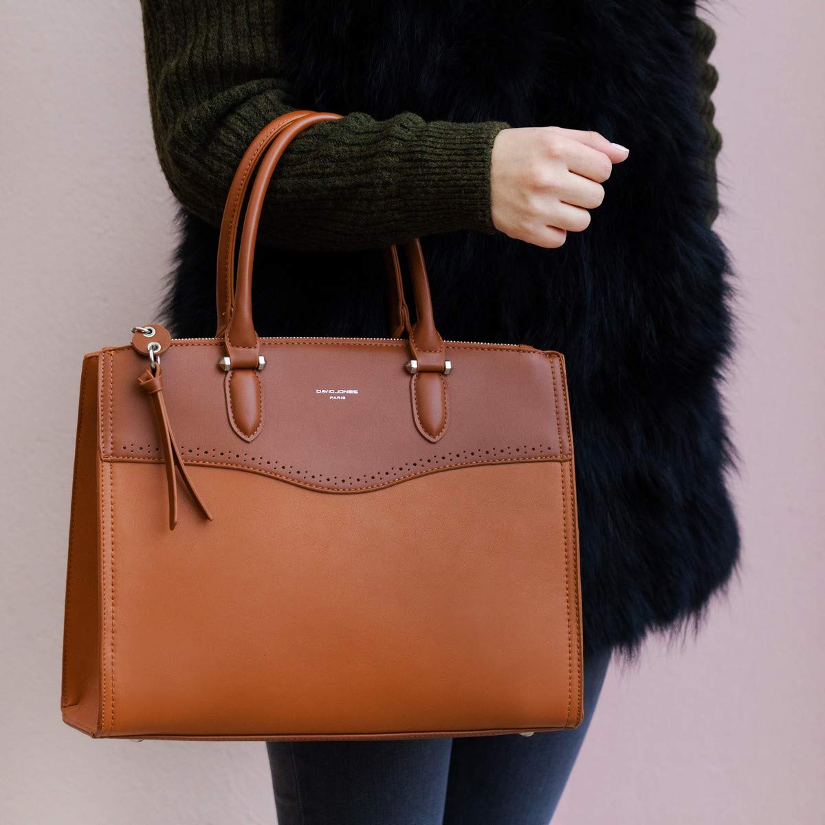 David Jones - Grande Borsa a Mano Donna Elegante - Borsa a Spalla Tracolla PU Pelle Capiente - Satchel Tote Shopper Bag Lavoro - Molte Tasche Scomparti - Quotidiana Moda