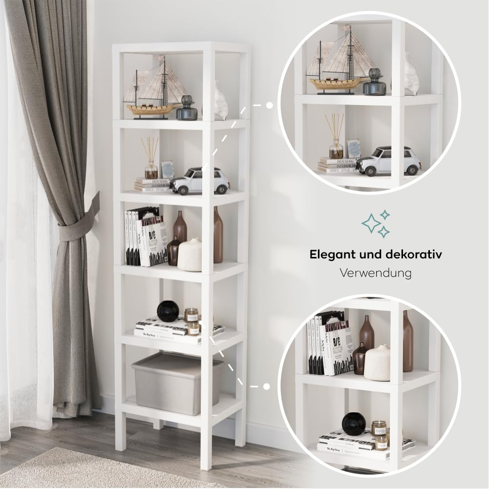 sugodesign OMBEG 6-stufiges Regal, Flexibles Standregal oder Beistellregal, Kunststoff, 10 kg Tragkraft pro Ebene, Werkzeuglose Montage, für Bad, Küche, Büro (weiß)