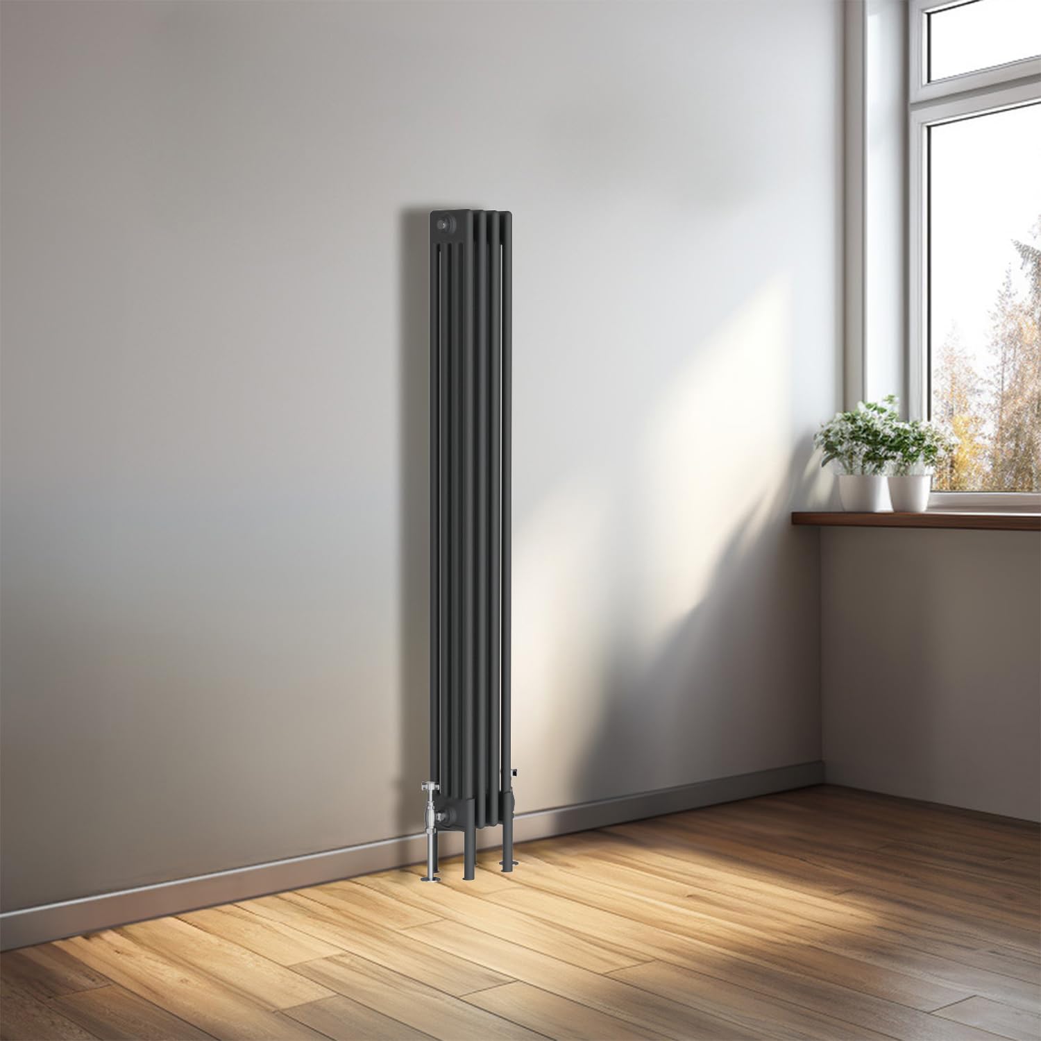 NRG 1500x200mm Anthracite Traditional Cast Iron Style Four Column Vertical Radiator