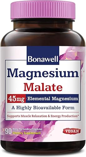 Miniatura 1 de Bonawell Malato de magnesio, unido al ácido málico, alta absorción, 45 mg de magnesio elemental, relajación muscular y producción de energía, tapas