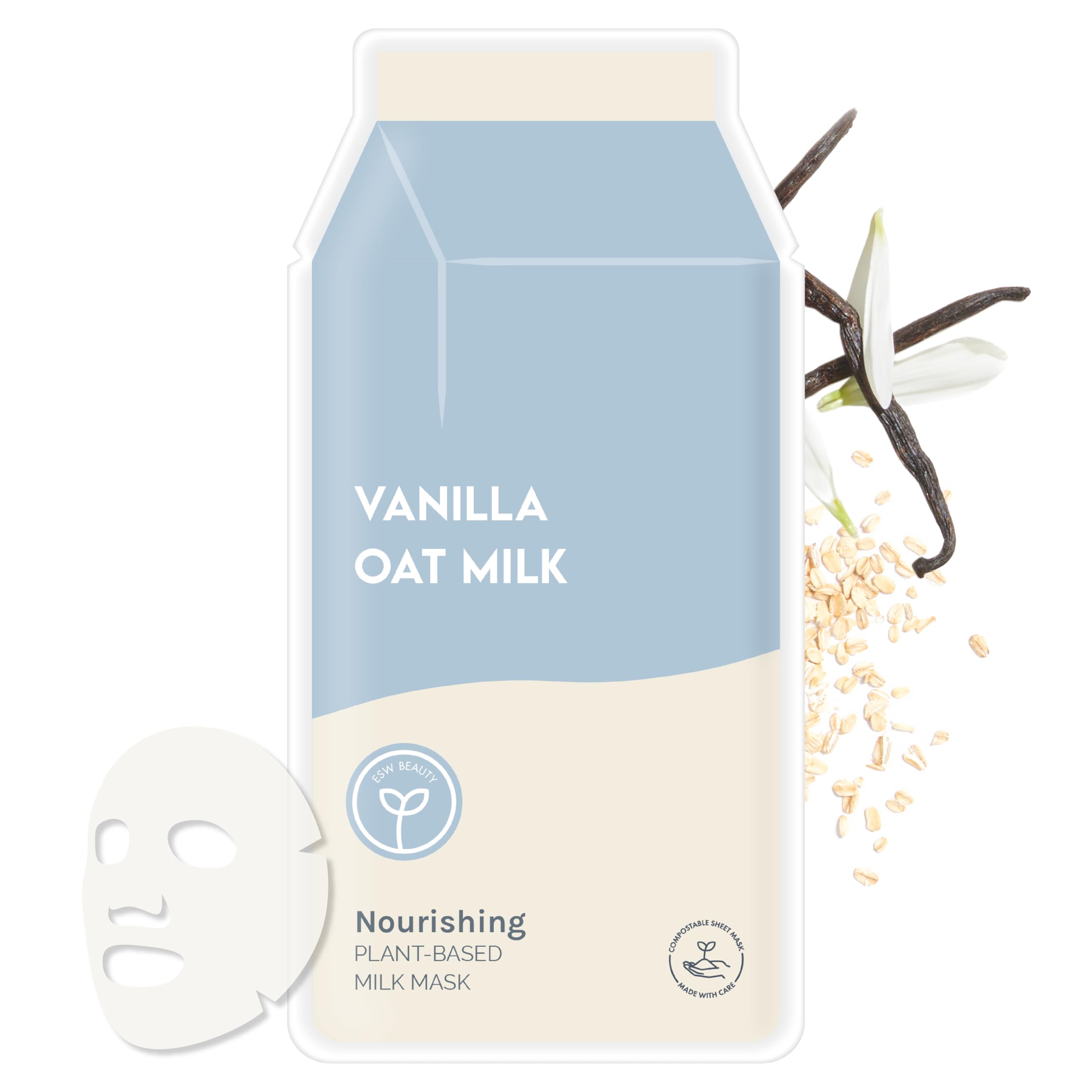 ESW BeautyVanilla Oat Milk - Nourishing Plant-Based Milk Face Mask - Calming with Vanilla & Oat for Sensitive & Rosacea-Prone Skin - Relieves & Balances