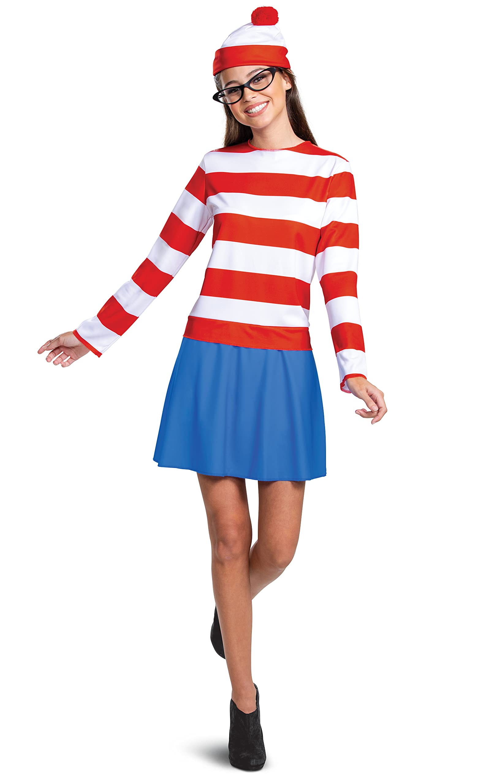 DISGUISE 119489N Wheres Waldo Halloween, oficjalny zestaw kostiumowy Wenda dla dorosłych z koszulą i spódnicą, w paski, wielokolorowy, S