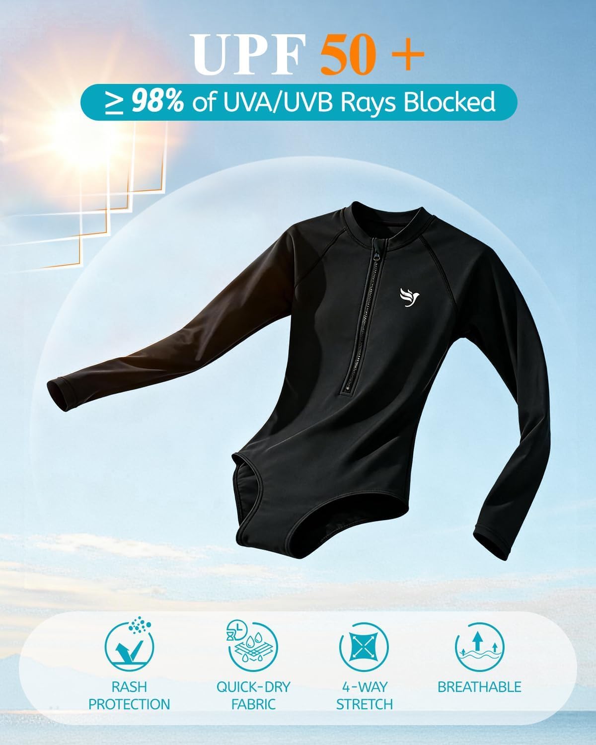 Century Star UPF 50+ Long Sleeve Swimsuits for Women - Rash Guard Modest High Neck Surf One Piece Full Coverage Bathing Suit