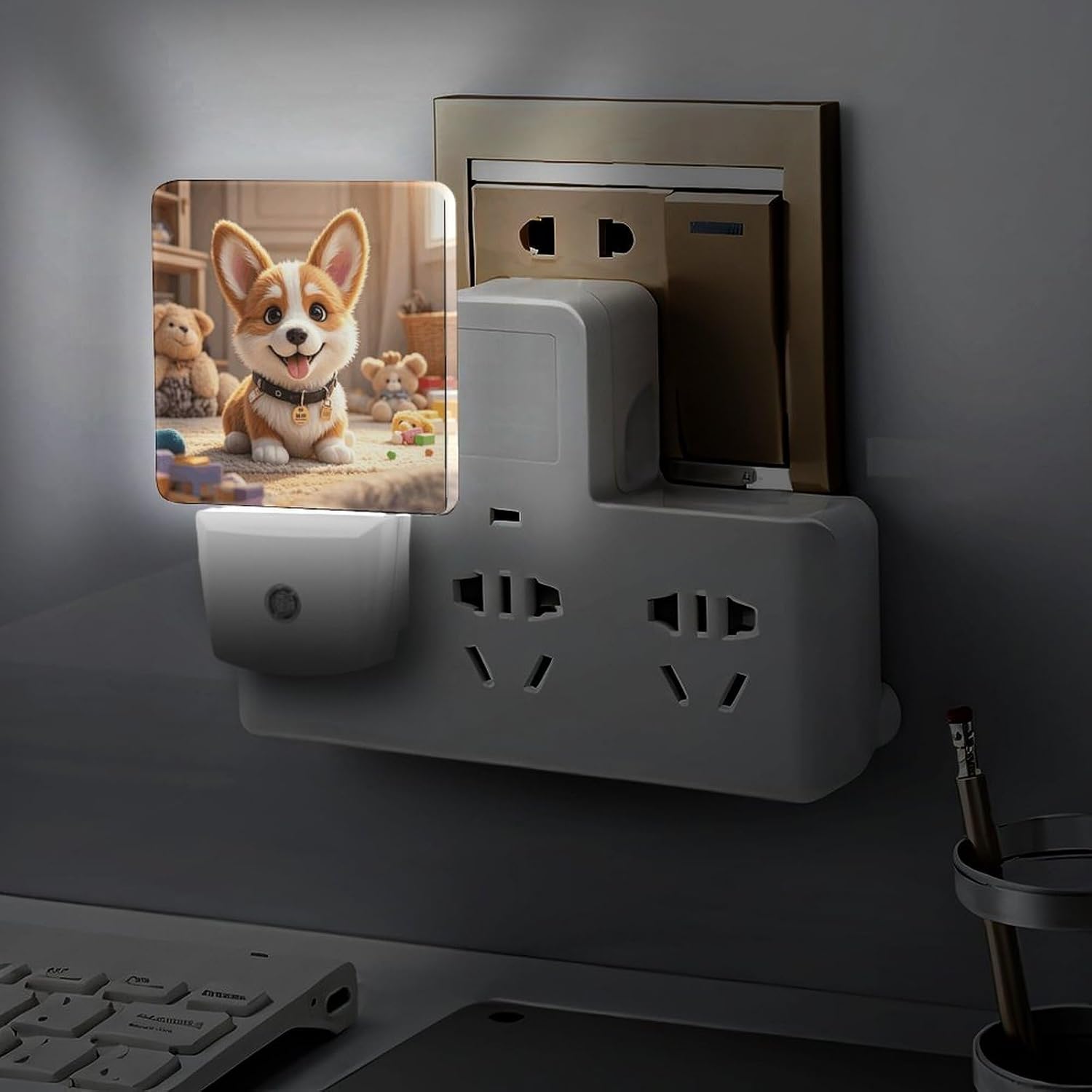 Corgi Dog LED Night Light Plug-In Wall Nightlight, Decor 11.5x7.5x5cm image 5