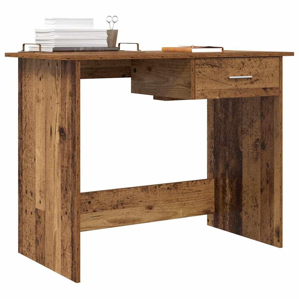 Escritorio de madera recuperada de 100 x 50 x 76 cm con cajón, ahorra espacio para oficina en casa, oficina y habitación juvenil, ergonómico y versátil como espacio de trabajo para ordenador