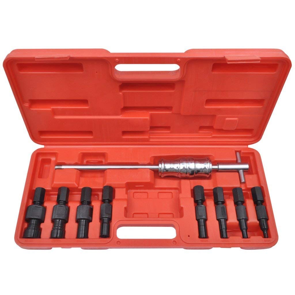 Extractor de cojinetes y rodamientos internos ciegos con martillo deslizante 8 a 32 mm, 9 piezas. Perfecto motos, bicis y vehiculos pequeños