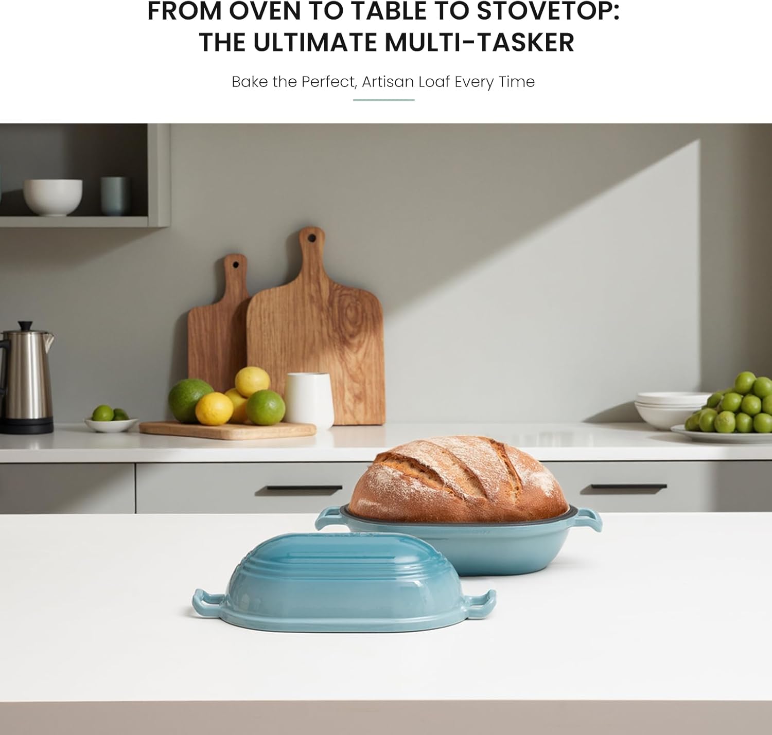 Enameled Cast Iron Dutch Oven for Sourdough Bread Baking,9 x 5-4/5 Inch Oval Cast Iron Bread Pan with Lid,Dutch Oven for Homemade Sourdough Baking,2.8QT Meatloaf Pan,Oven Safe - Image 7