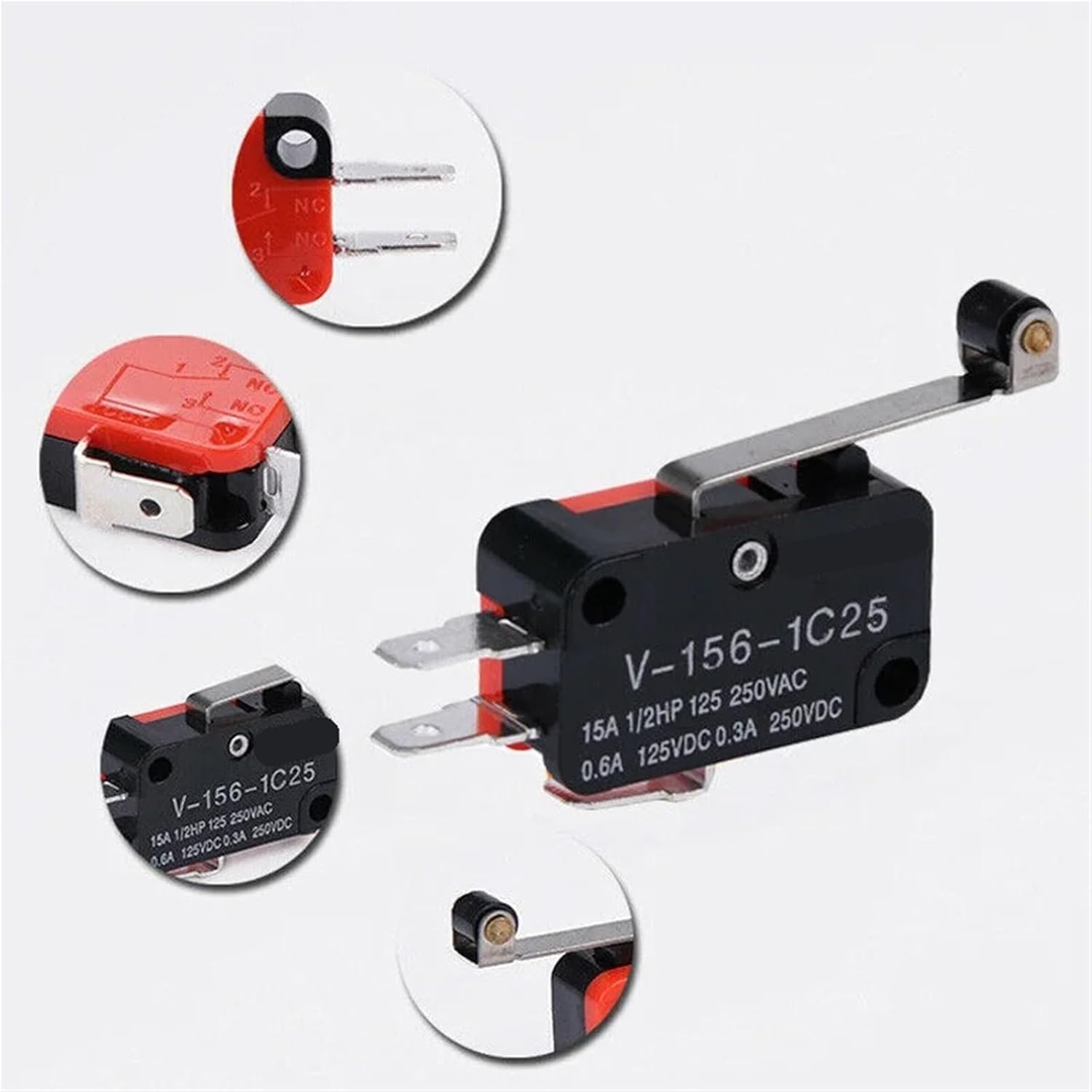 V-156-1C25 15A The Switch Push Button SPDT Momentary Snap Action Limit Travel 1Pcs