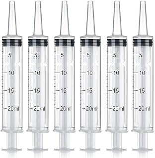 TOZTVXU 6 Pack Plastic Syringe Liquid Measuring Syringes Without Needle for Epoxy Resin, Craft, Scientific Labs, Feeding Pets Animals Tool (20 ML)