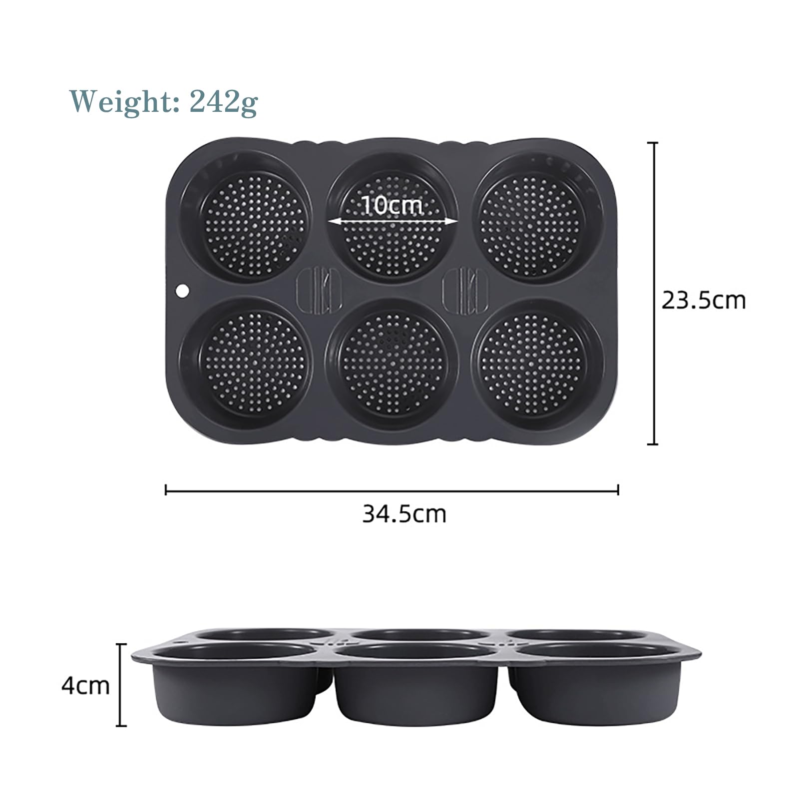 Moule à Pain Burger Silicone 6 Cavités - Diamètre 10 cm - Pour Four & Micro-Ondes - Résistant -40°C à 230°C - Démoulage Facile (34.5x23.5x4 cm)