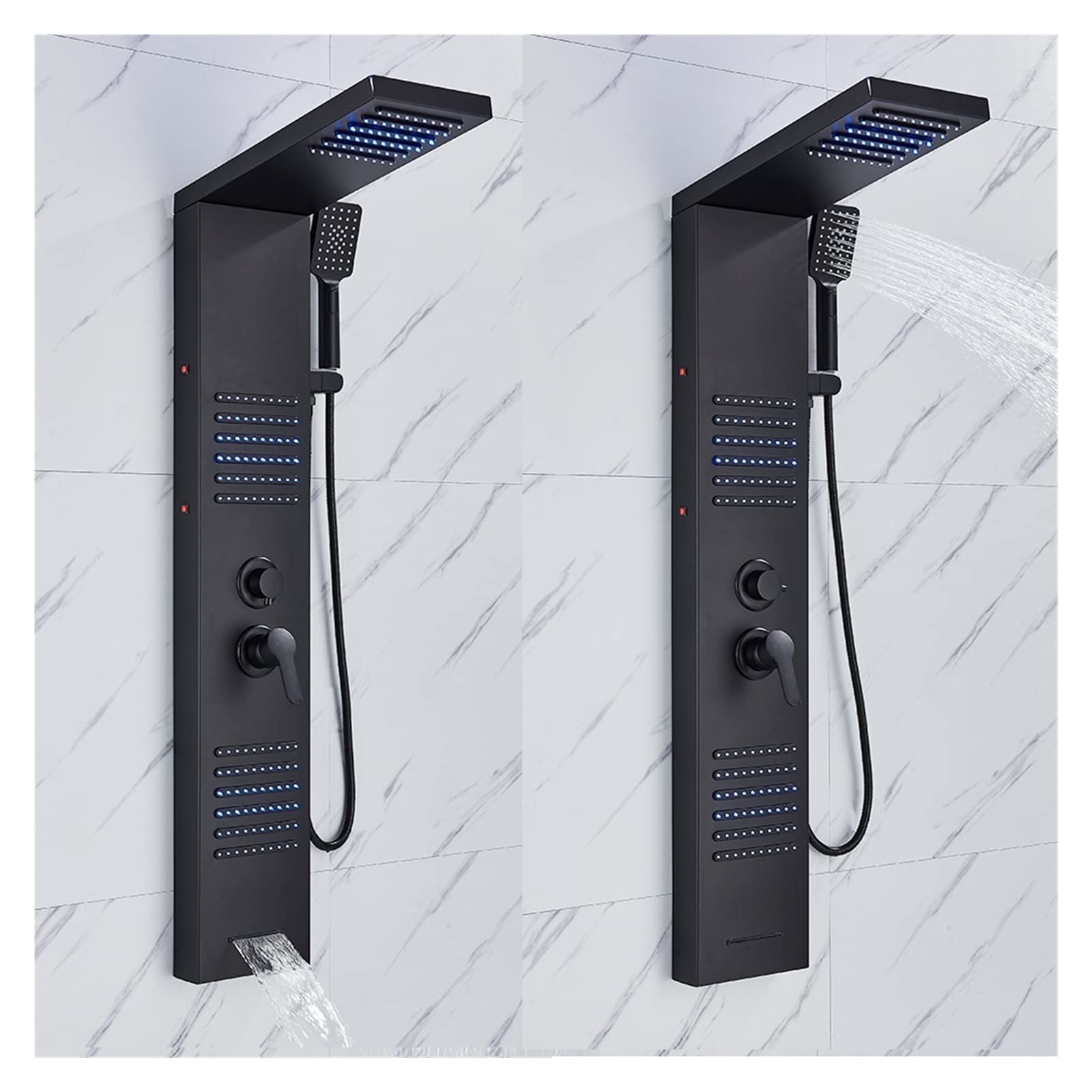 Colonne De Douche Noir - LED, Bec De Pluie, Jets Massants - Robinet Mural - Moderne