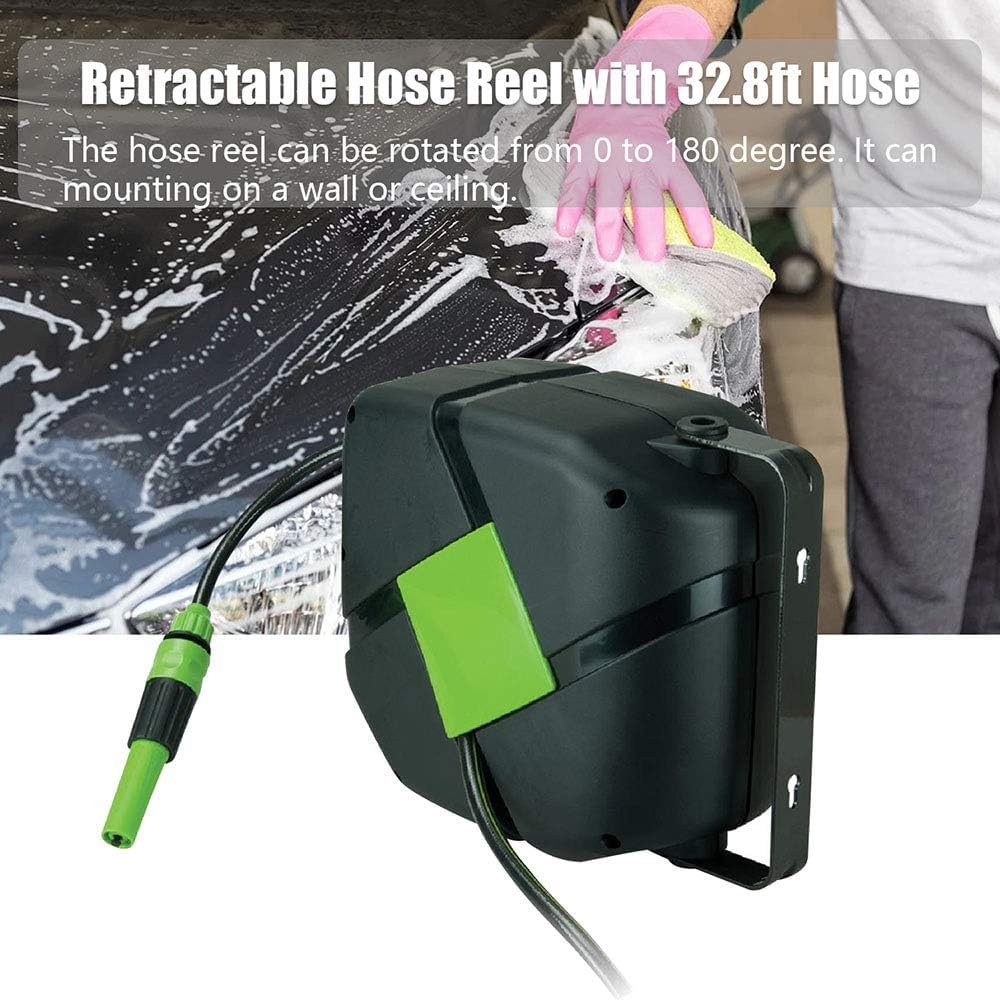 Staffa Portatile For Tubo Dell'acqua, Avvolgitubo Retrattile Automatico Rotazione Libera 180 Gradi Pistola Spruzzo Tubo Da 32,8 Piedi Irrigazione Giardino