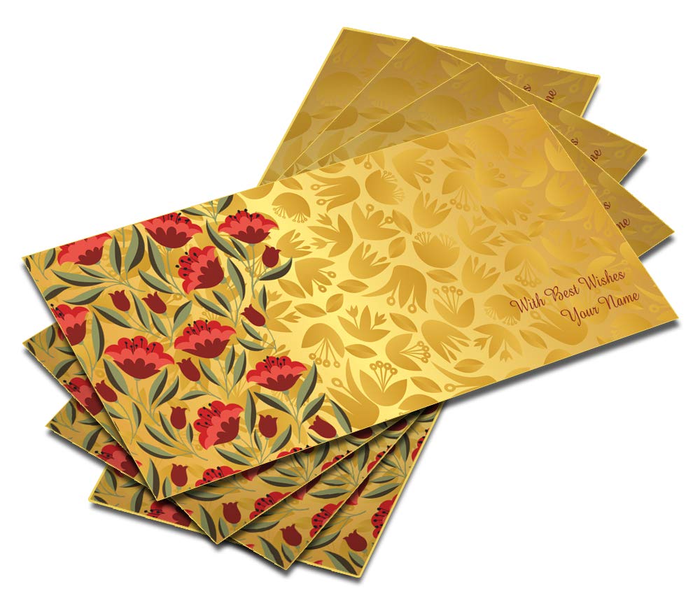 Brown Cloud Customised Exclusive Shagun/Money/Gift Envelope/Cover/Lifafa for Gift/Festival Printed on SELF Design Metallic Card with Personalized Text Message/Name (SESLF GLD Flwr BC 01) (Pack of 10)-image-36