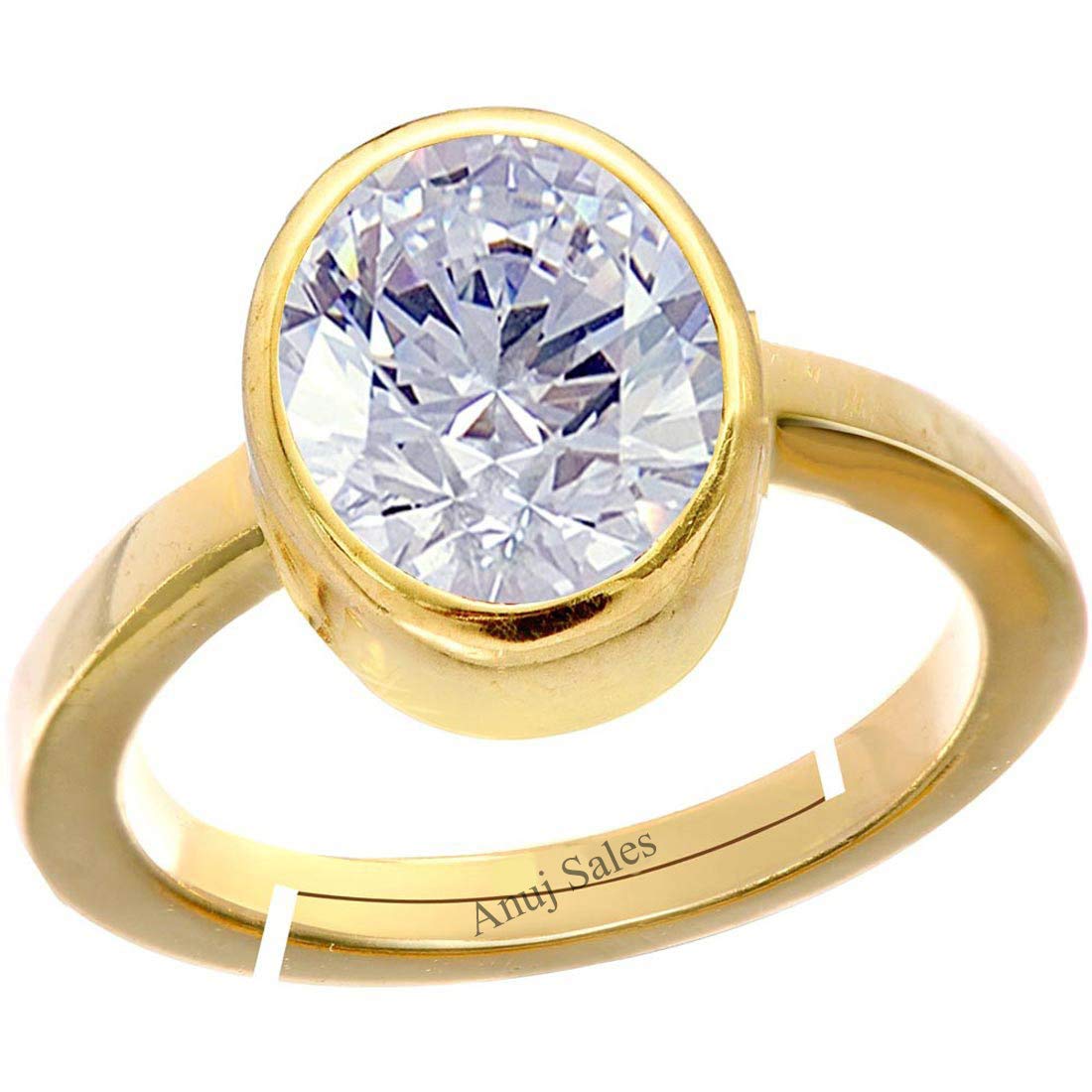 ANUJ SALES Anillo ajustable chapado en oro con circonita cúbica blanca certificada natural de 5,25 ratti, para hombre y mujer, Chapado en oro, Zirconia cúbica