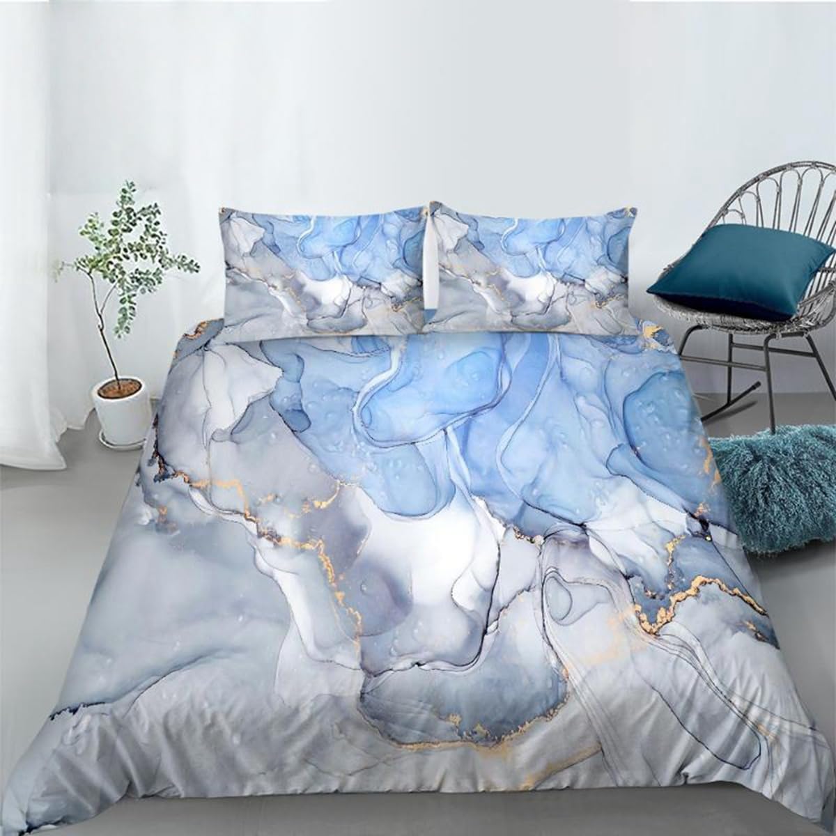 Housse de couette 240x220 paillettes dorées en microfibre douce lavable en machine
