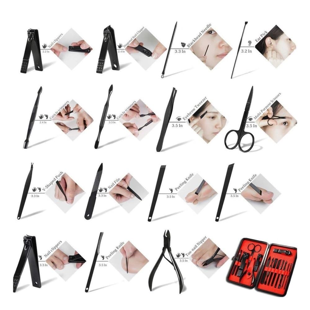 Zestaw do obcinania paznokci Stainless Steel Nail Clipper Set,15pcs Manicure Pedicure Kit for Travel nożyczki do paznokci dla mężczyzn i kobiet(Red)