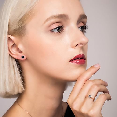 Miniatura 3 de Solitaire - Aretes redondos de plata de ley 925 de ónix negro chapado en platino, joyería fina para mujeres y hombres