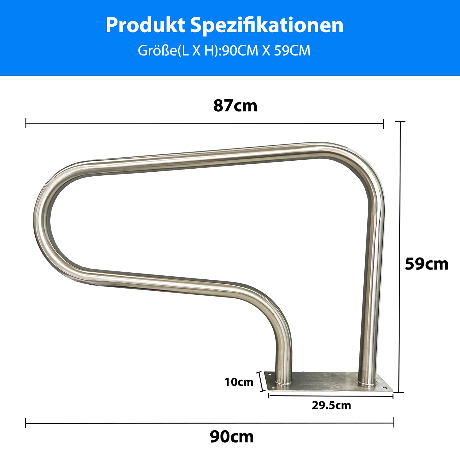 Pool Haltegriff aus Edelstahl V2A, 90x59cm Pool-Handlauf für Einbaupools, Sicherheitshandläufe für Schwimmbäder, Tragkraft 100kg, Pool-Treppengeländer aus Edelstahl 304 mit Griffabdeckung
