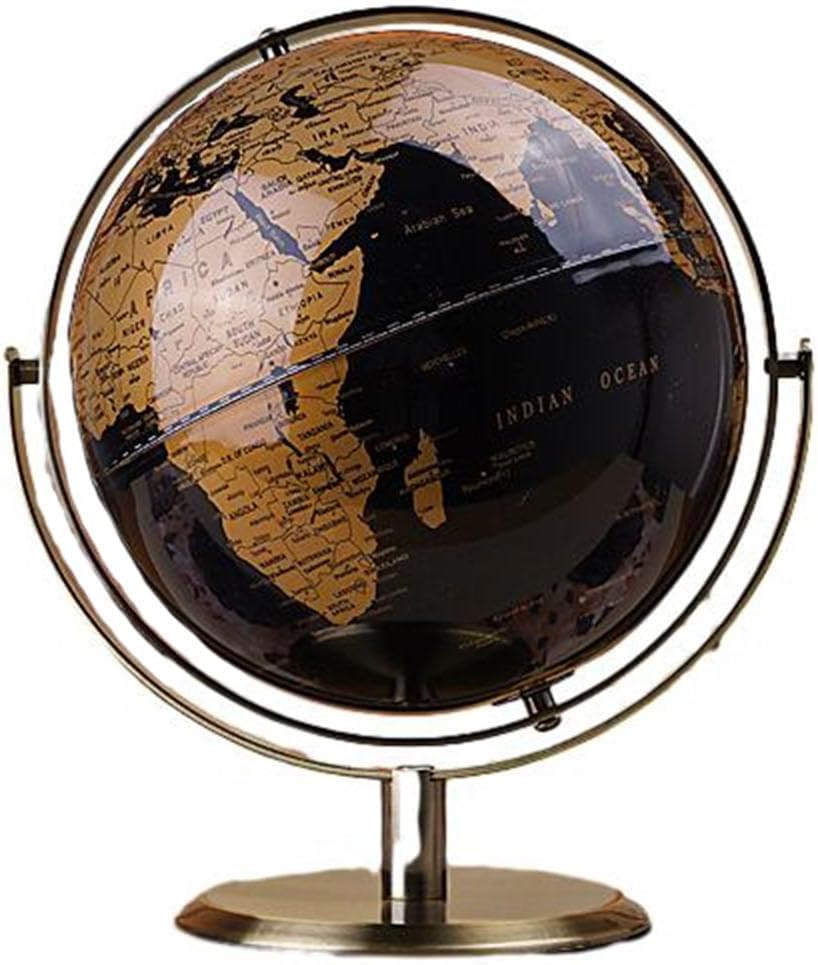 Diámetro del Globo Terráqueo del Mundo Mar Negro Vintage World Club Escritorio Decorativo Antiguo Globo Educativo Giratorio Geográfico, Black