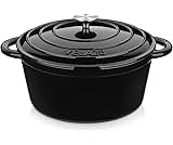 Velaze Cast Iron Dutch Oven,Casserole Dishes with Lids Oven Proof,Dutch Oven for Induction Hob, 28.7cm/7.5L(Black)