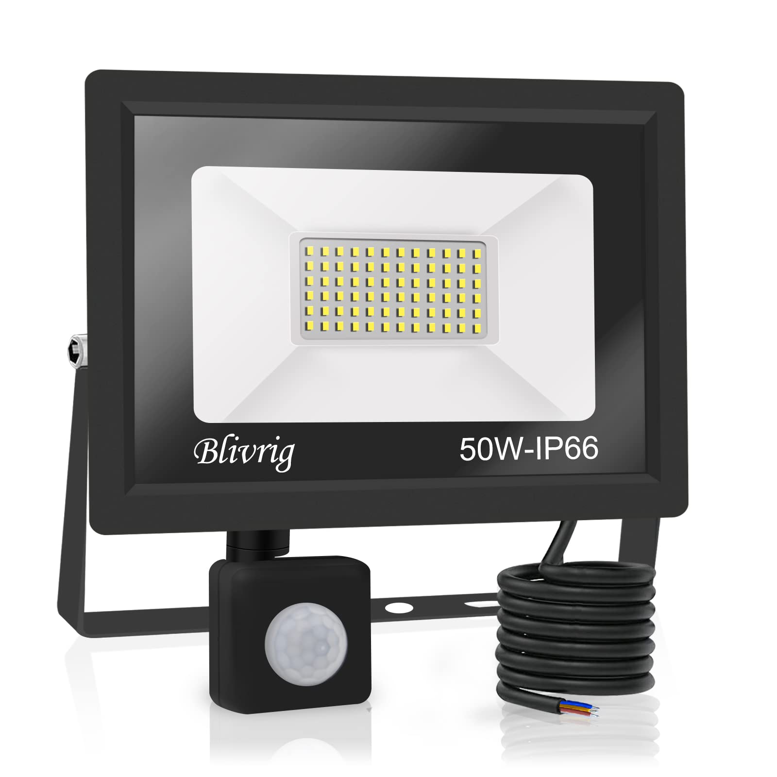 Jefedana 1pack-faretto led da esterno con sensore di movimento 50W Bianco Caldo 3000K IP66 Impermeabile faretto esterno con sensore di movimento 5000LM faretto led da esterno per Cortile,Giardino