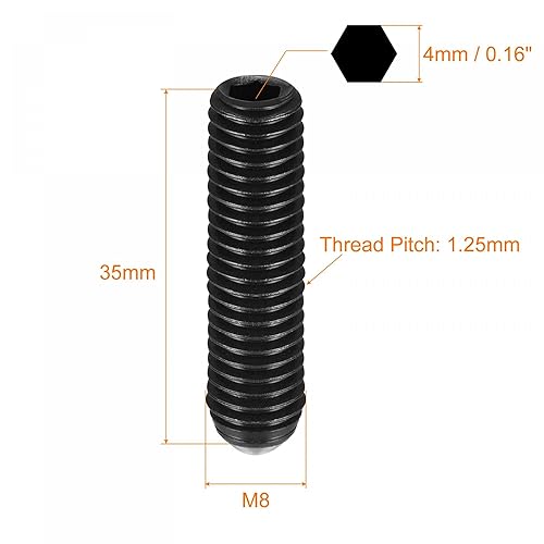 Miniatura 9 de uxcell Tornillos de fijación de punto de bola, 10 piezas M8 x 1.575 in de acero de alto carbono Métrico Spring Hex Socket Grub Tornillo