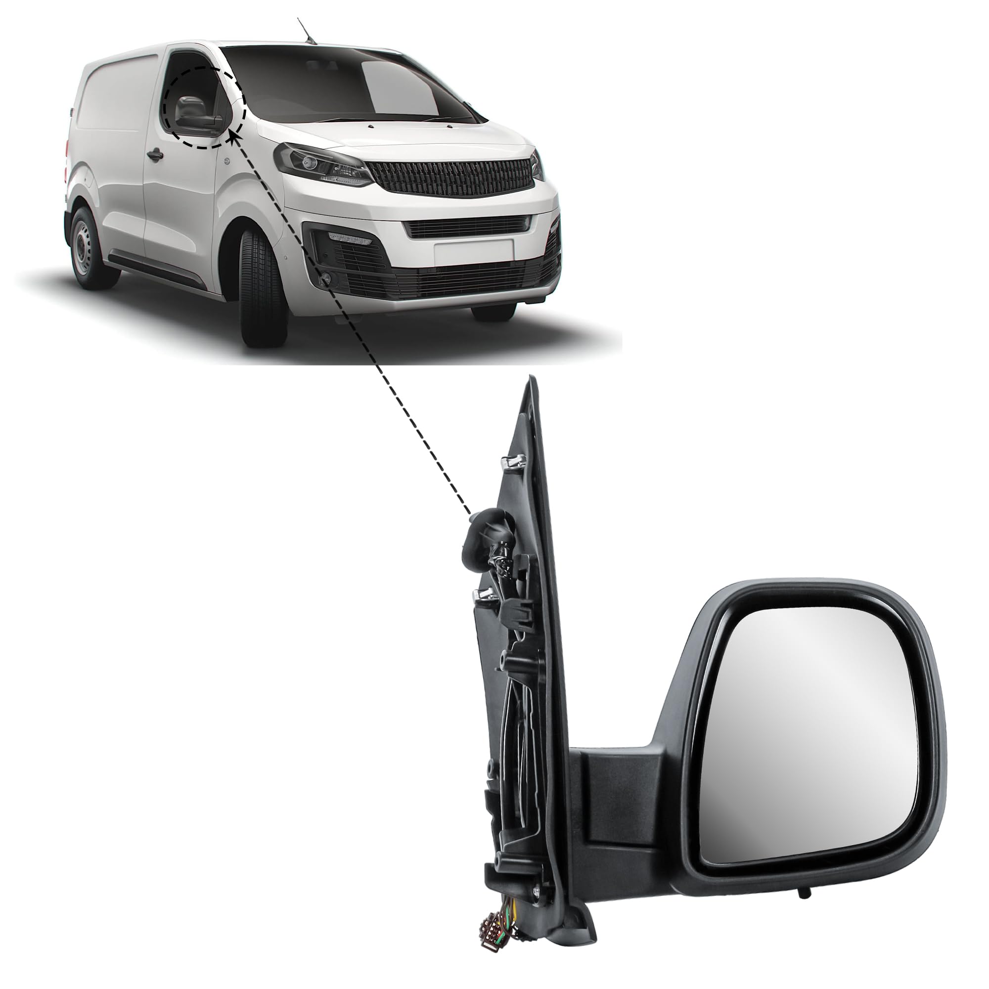 Specchietto retrovisore esterno destro lato passeggero elettrico e termico pieghevole manuale con coperchio opaco nero per Citroen Jumpy, Peugeot Expert, Opel Vivaro, Toyota ProAce 2016-2024
