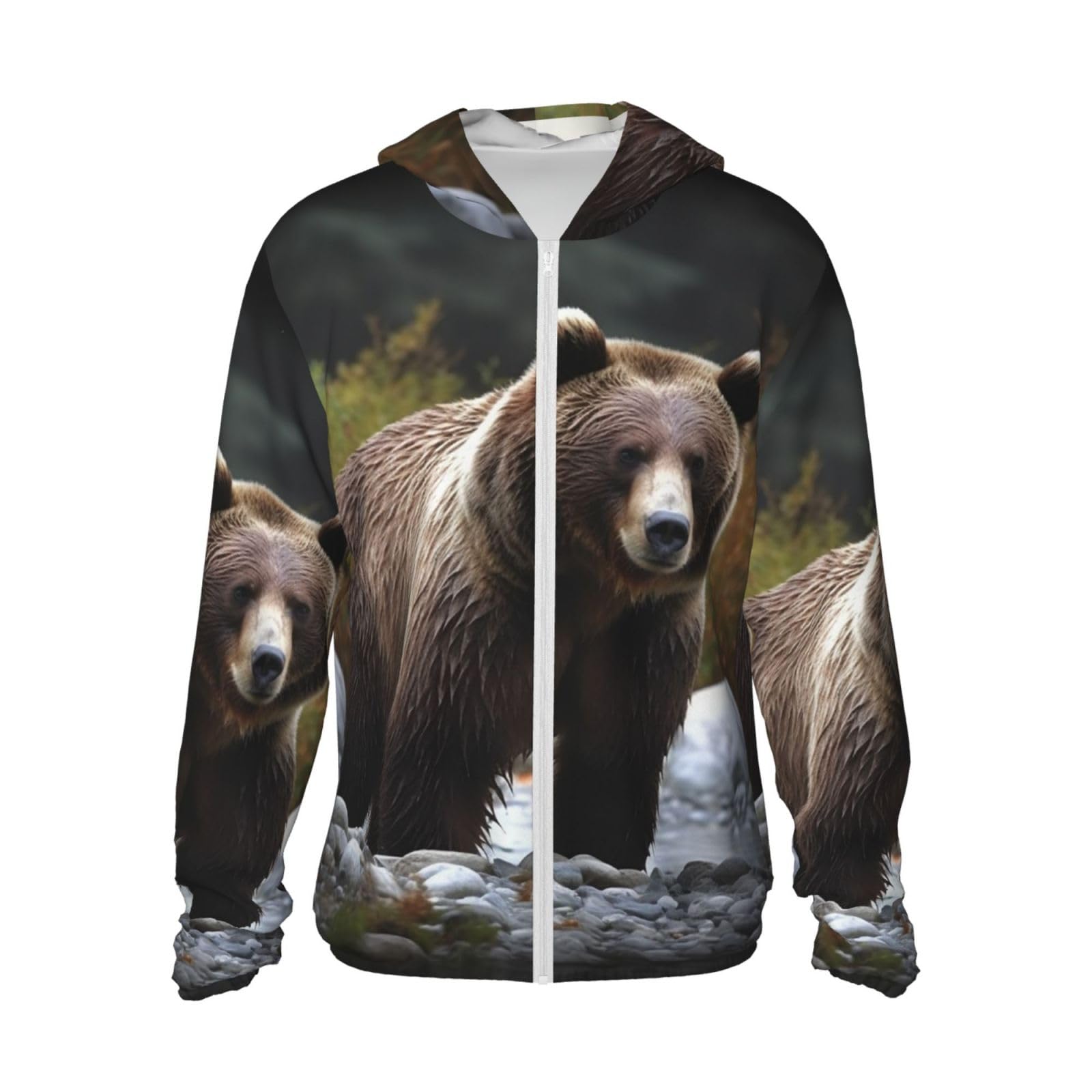 LZQPOEAS Sun Protection Hoodie Brown bear Jacket Lightweight Long Sleeve Sun Shirts for Outdoor Hiking Small