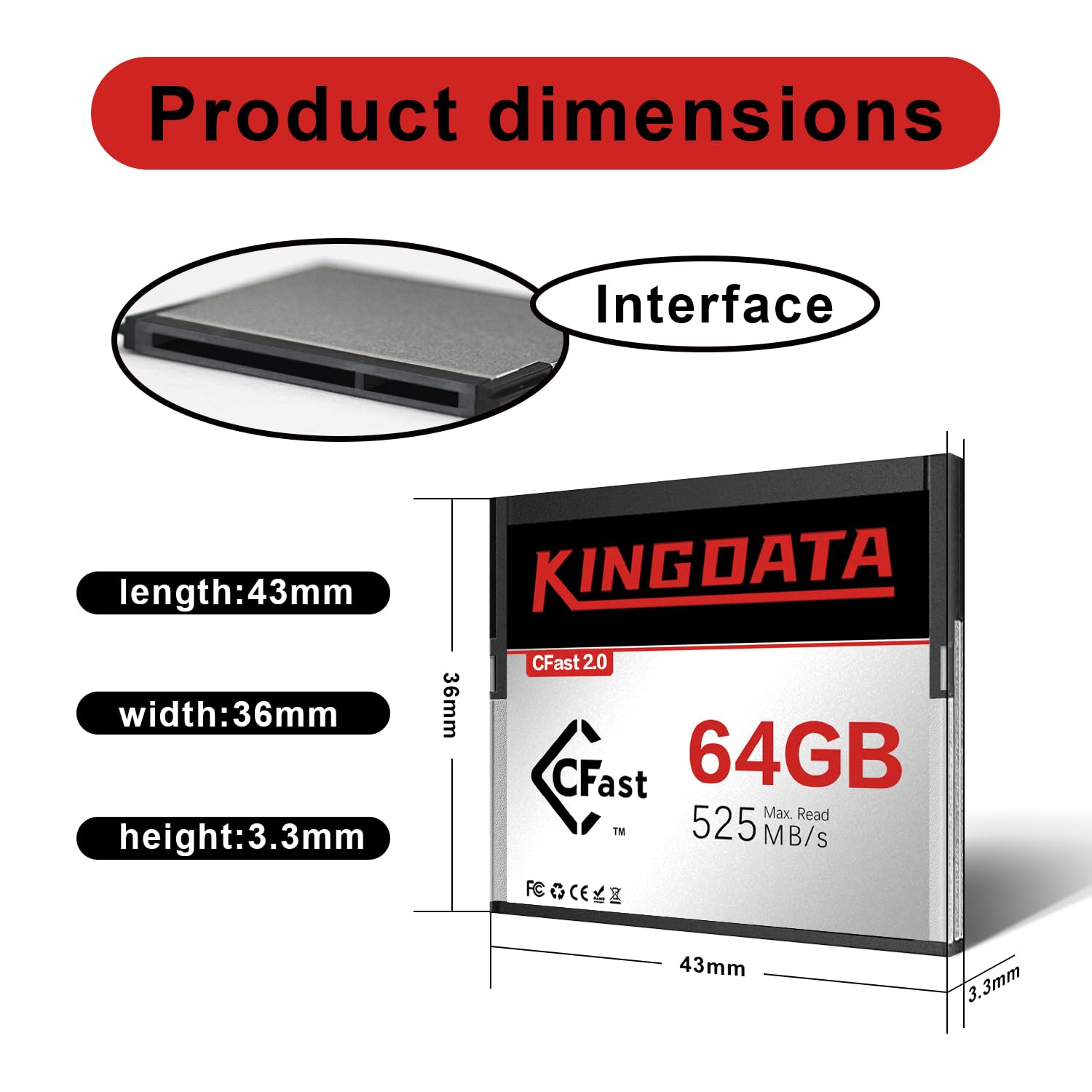 CFast 2.0 - Scheda di memoria 64 GB, ad alta velocità, per video 4 K, registrazione HD, compatibile con fotocamere professionali