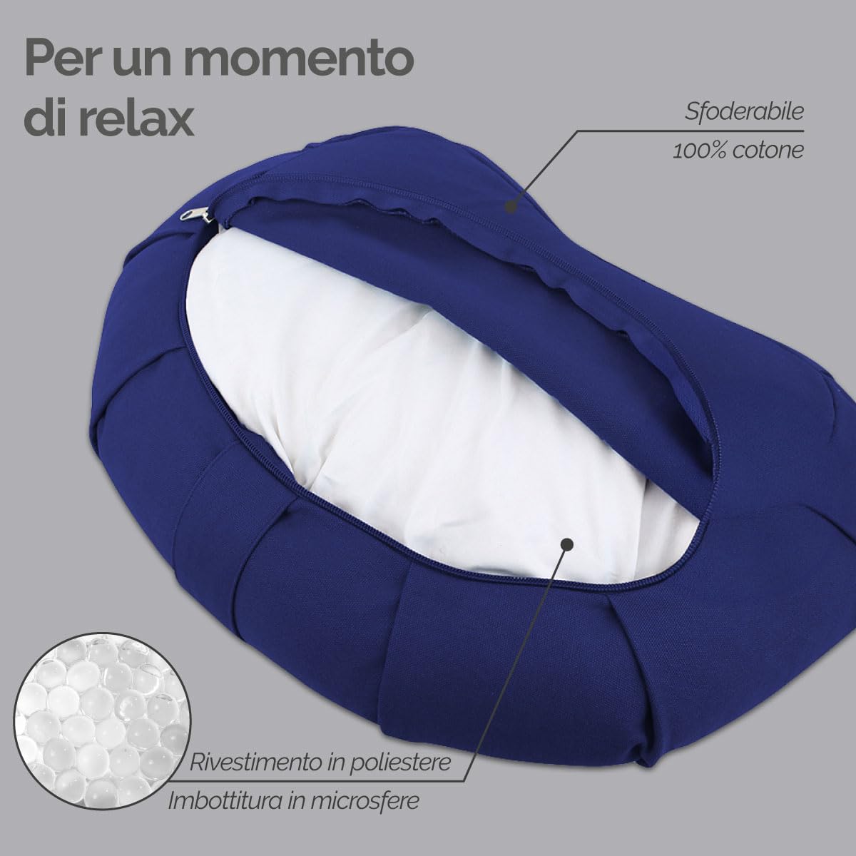 Vivezen - Pouf, zafu, cuscino da meditazione, yoga - Mezzaluna - 44 x 27 x 13 cm