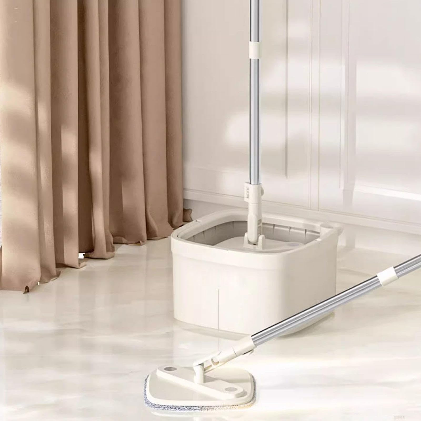 Juego de cubo y fregona giratoria para suelo plano con escurridor |Trapeador para limpieza de pisos manos libres, separa el agua sucia y limpia Trapeador para pisos seco/húmedo autolimpiante para
