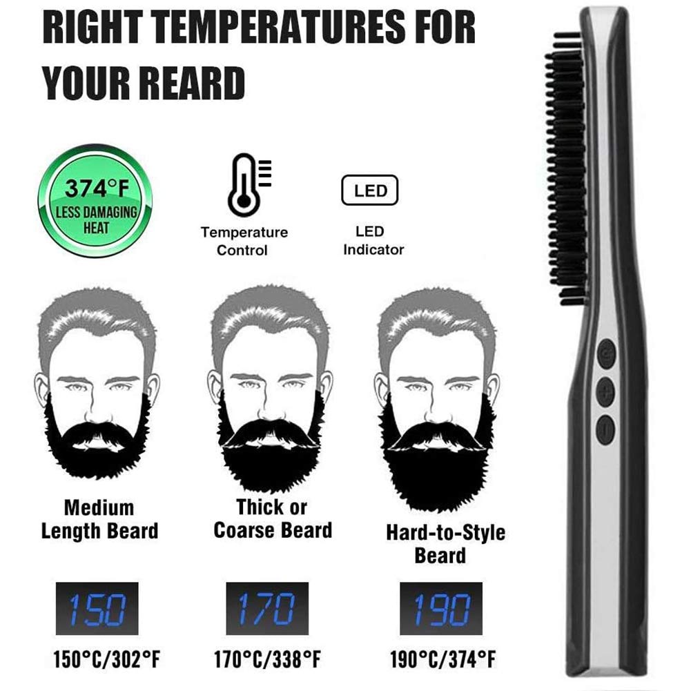 CheungLee Pettine elettrico per uomo donna, capelli e barba, pettine lisciante per uomo donna, con schermo LCD e funzione di spegnimento automatico, ricarica tramite porta USB (bianco)