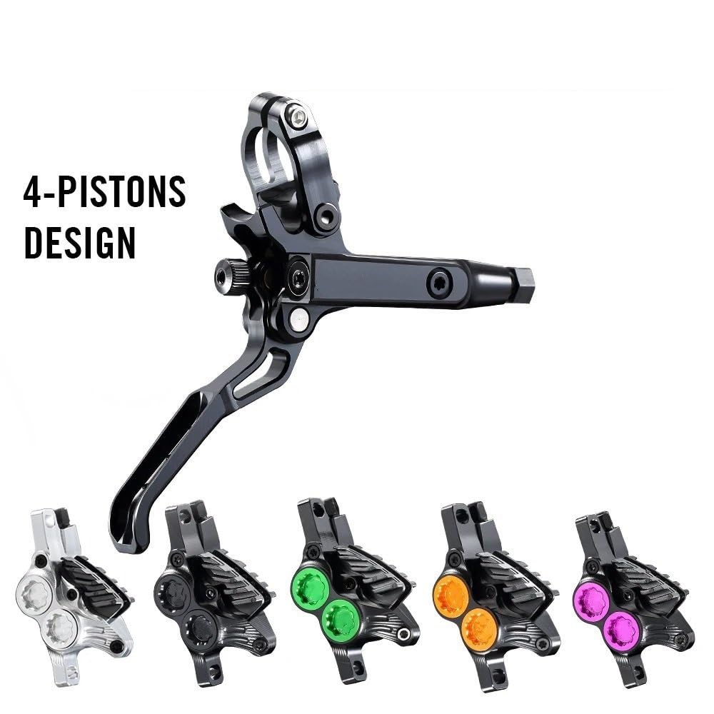 Set Freno a Disco Idraulico MTB a 4 pistoncini per MTB AM DH CNC 7075-T6 Pinza Resistente al Calore Cavo 840mm 1550mm Tamburo Posteriori per Bicicletta