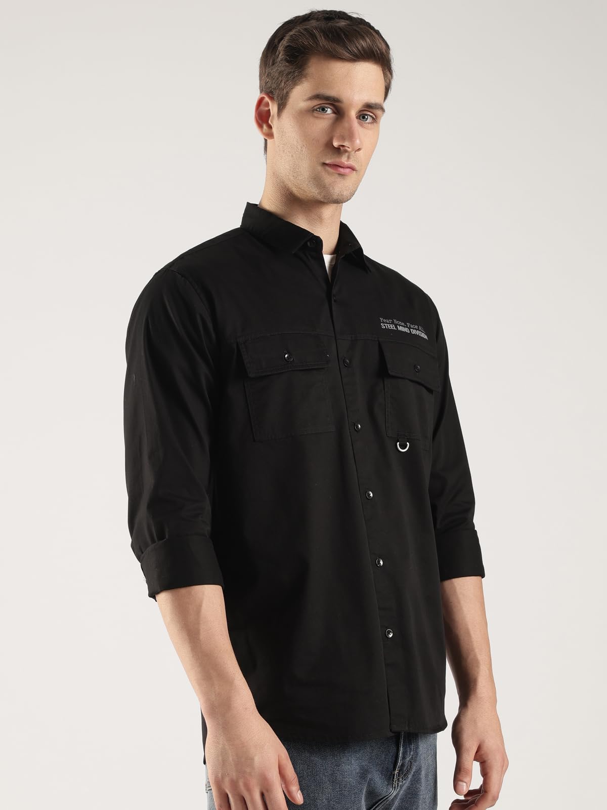 ADRO Camicia cargo da uomo in twill di cotone, beige, a maniche lunghe, stile casual con tasche sul petto, vestibilità regolare, eleganti camicie da viaggio all'aperto