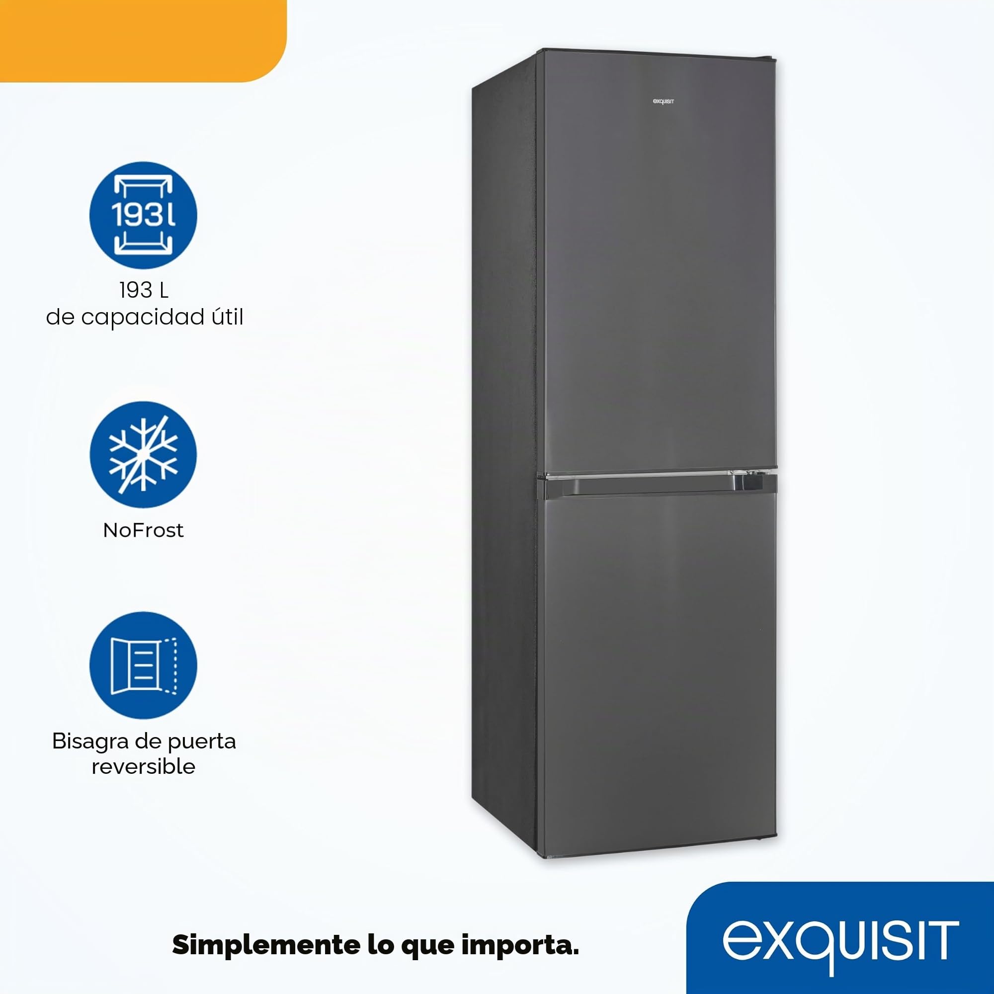 Exquisit® Frigorífico Combi No Frost 193L Inoxlook Antracita Clase E | Multi Air Flow, display LED y medidas 157,5 x 48,5 x 60,0 cm. Gran capacidad y diseño moderno